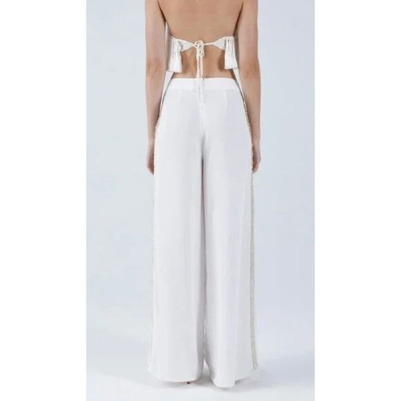 MYBEACHYSIDE Begonia White Beaded Cover-Up Wide-Leg Pants - Size M - NWT - Picture 2 of 5